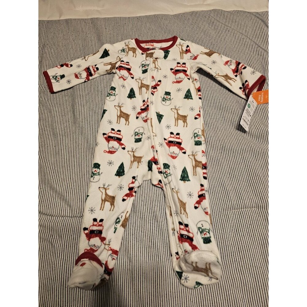 Carter's  Baby Santa Christmas Fleece Footed Pajama Zippered 3M NWT